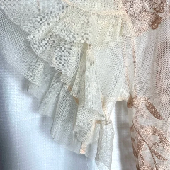 Altar’d State Embroidered Sheer Lace Blouse Cream Nude Ruffle Sleeve Size M - Picture 4 of 7